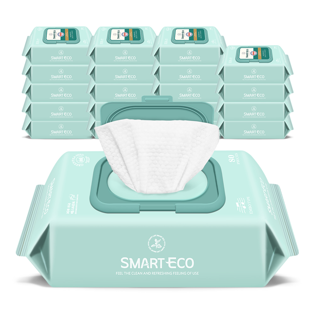 스마트에코 모데라토 물티슈 20팩 80매 캡형 저자극 엠보 유아용 대용량
