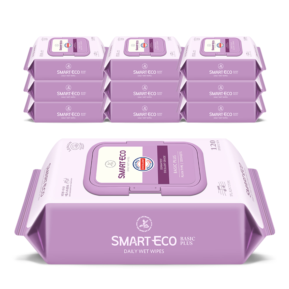 스마트에코 베이직플러스 대용량 캡형 아기물티슈 120매, 10개