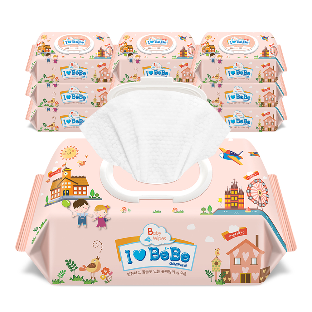 아이러브베베 피치 캡형 아기물티슈 100매, 10개