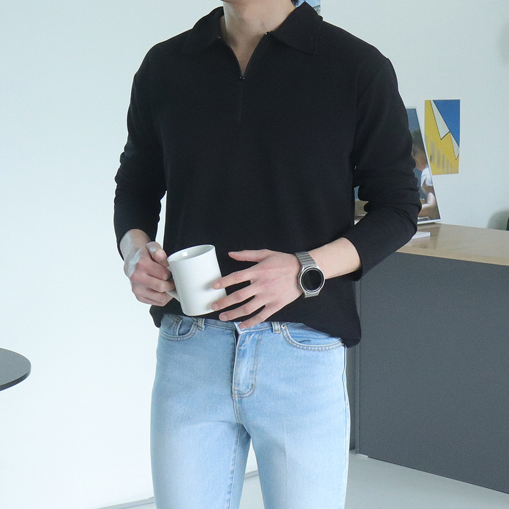 남자카라티 머슬핏 헨리넥 정장 남자 긴팔 티셔츠 - 상세 이미지 2