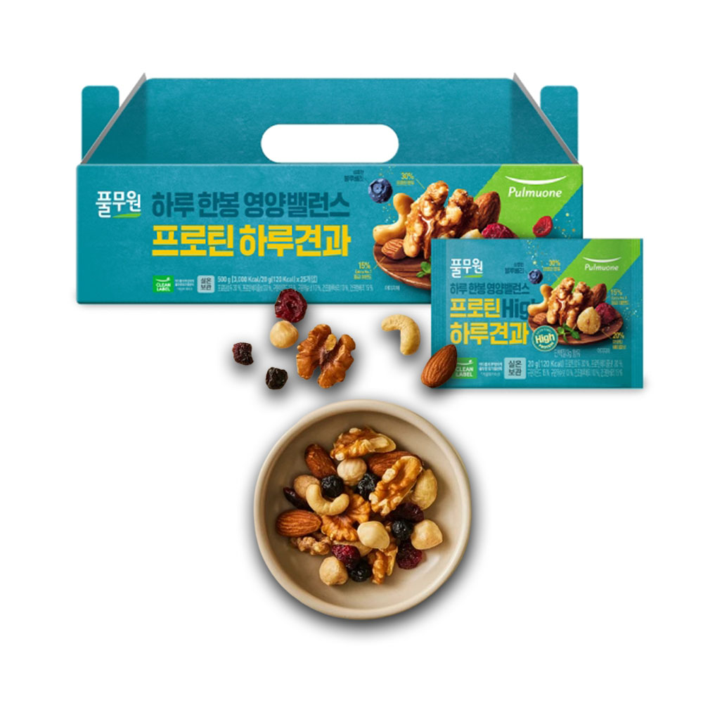 풀무원 프로틴견과 하루견과 20gX25개 호두 헤이즐넛 아몬드 캐슈넛 건블루베리 건크랜베리