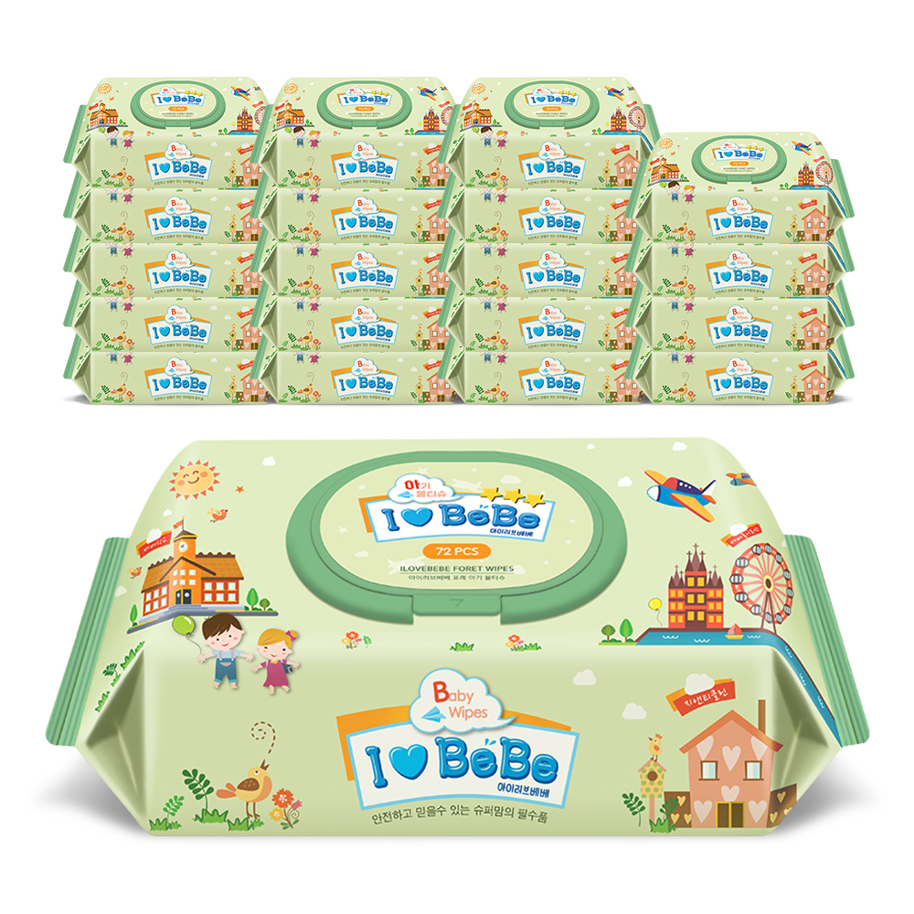 아이러브베베 포레 62g 엠보 캡형 아기물티슈 72매, 20개