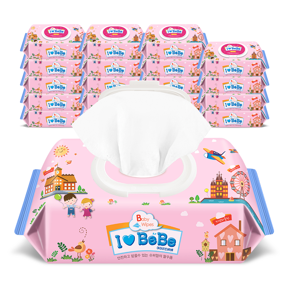 아이러브베베 핑크 캡형 아기물티슈 100매, 20개