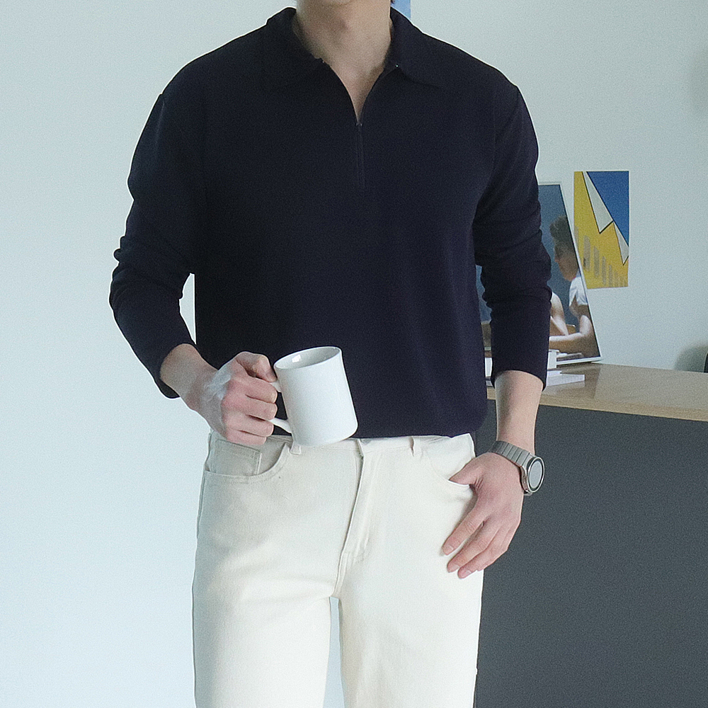 남자긴팔티 구김없는 오버핏 헨리넥 남자카라티