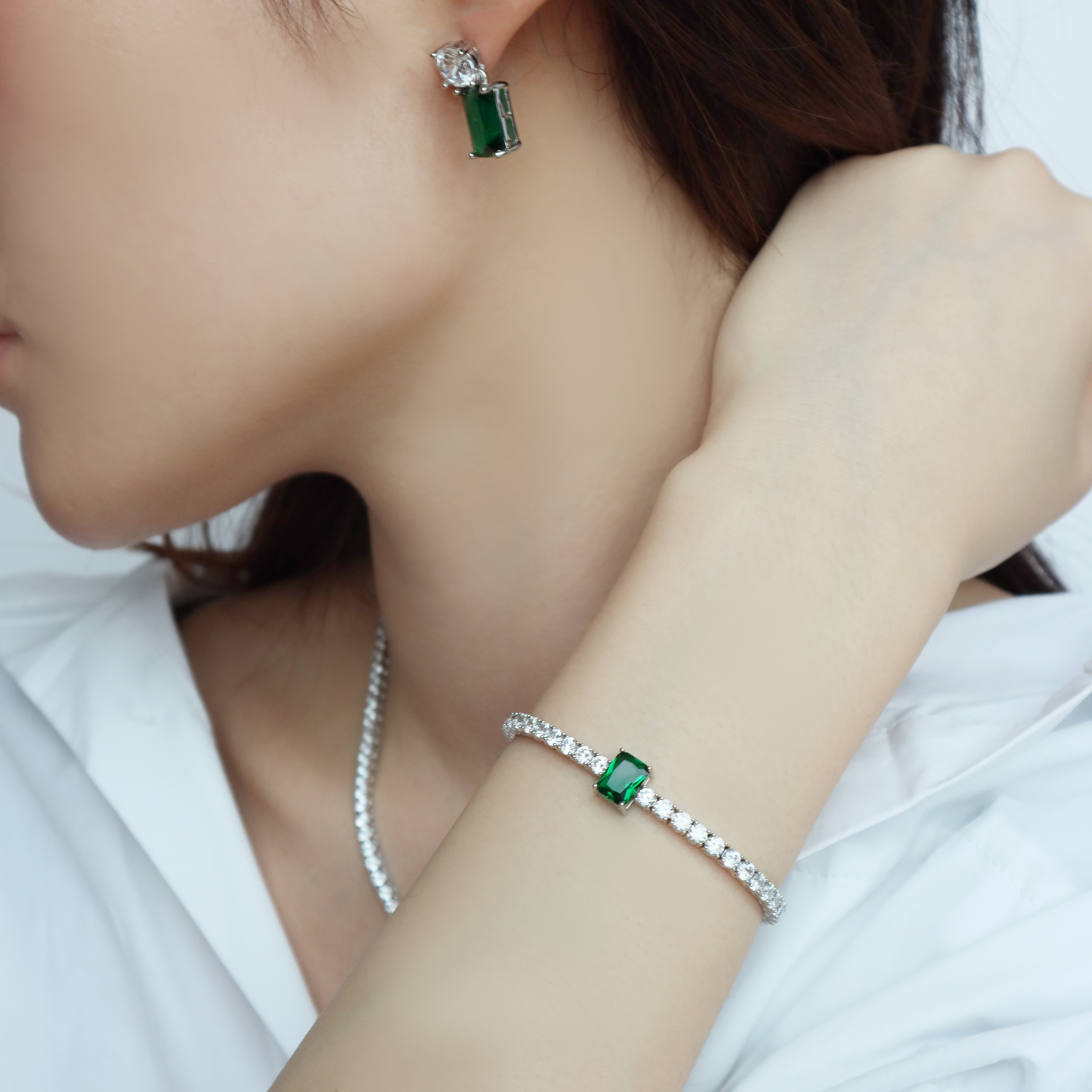 실버 925 3mm 라운드 테니스 컬러 큐빅팔찌 4colors