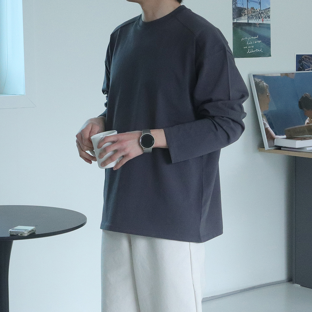 남자긴팔티 피그먼트 오버핏 이너 레이어드 티셔츠 - 상세 이미지 5