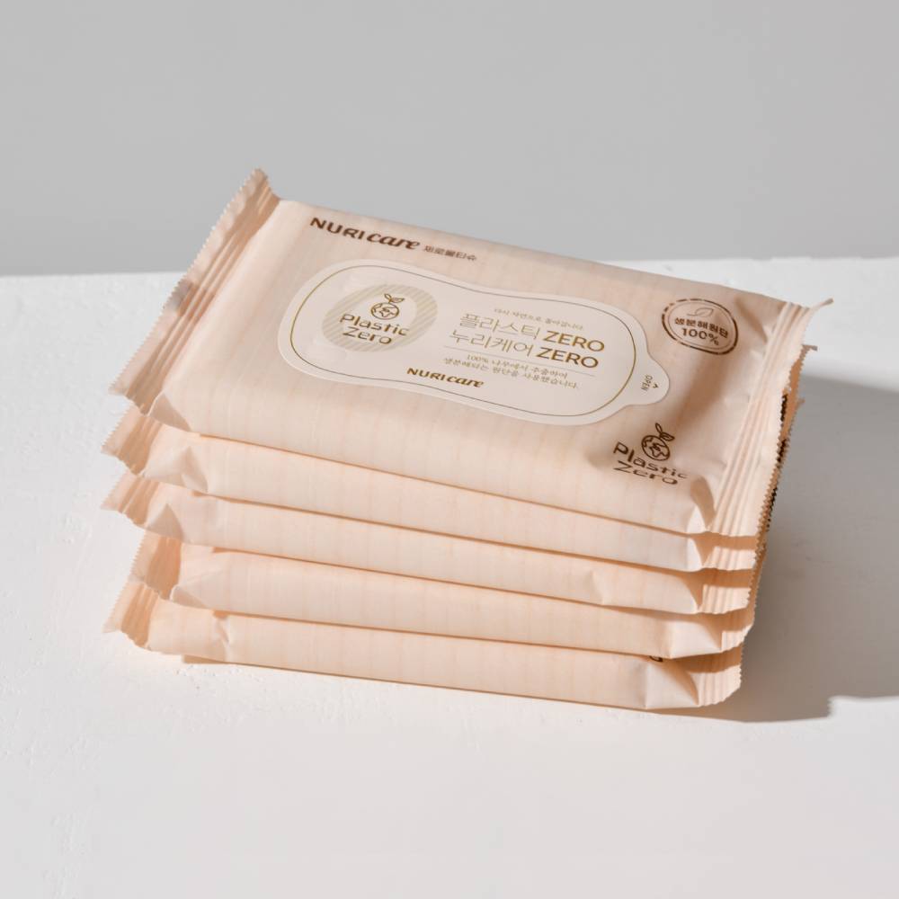 누리케어 아기와 외출할때 휴대용 미니 생분해 도톰한 제로물티슈 10매x40팩