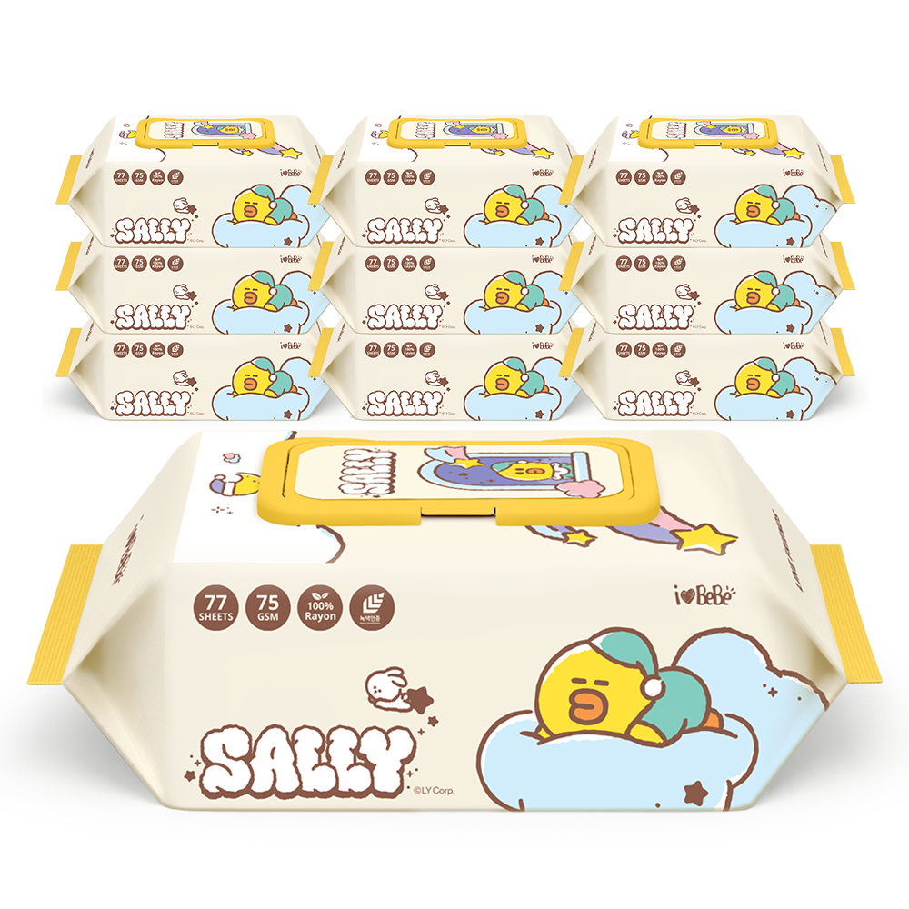 아이러브베베 라인프렌즈 브라운 생분해원단 77매 75g 10팩 캡형 아기물티슈