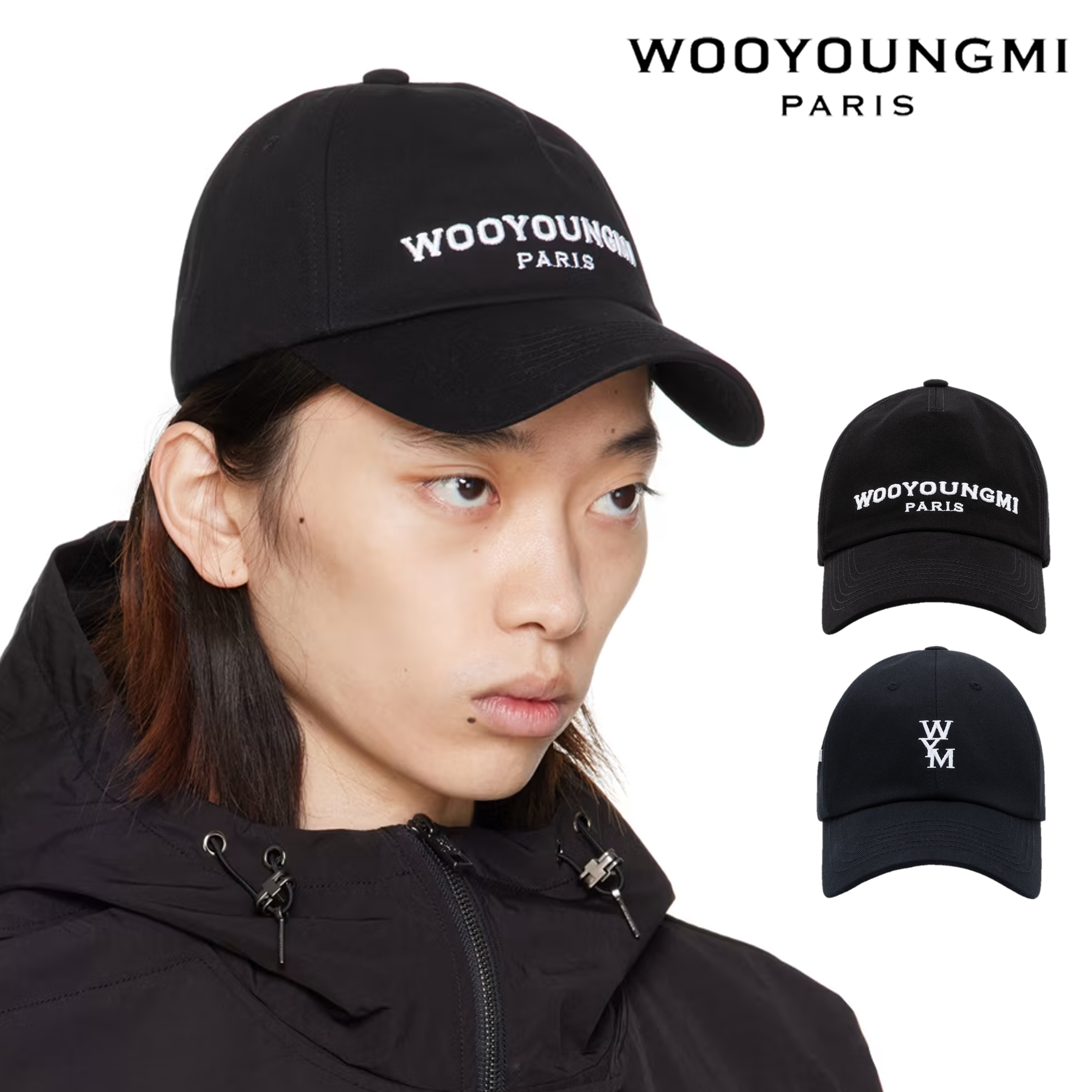 우영미 모자 엠브로이드 자수 로고 볼캡 블랙 - 메인 이미지