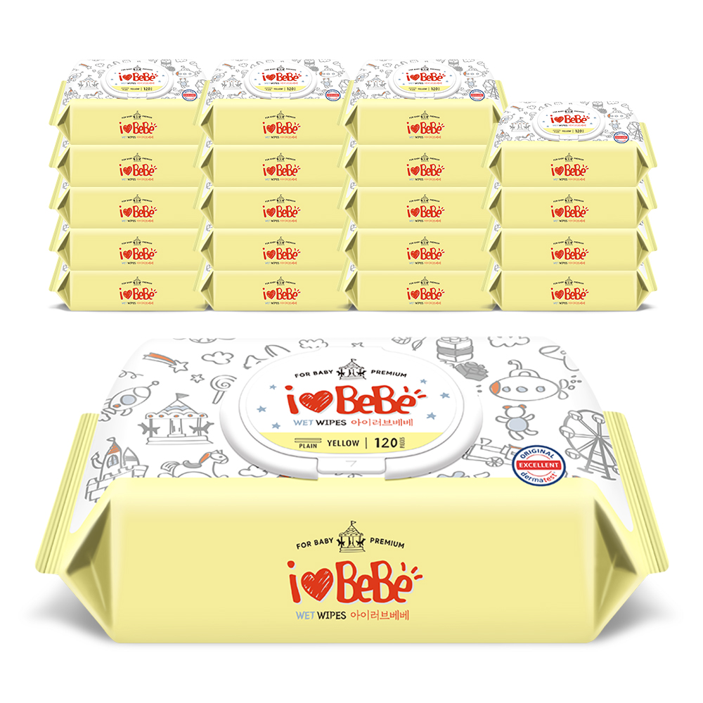 아이러브베베 플러스옐로우 캡형 아기물티슈 120매, 20개