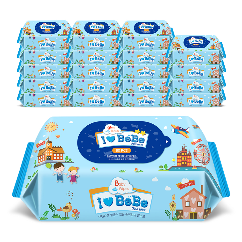 아이러브베베 아기물티슈 블루 80매 리필형X20팩