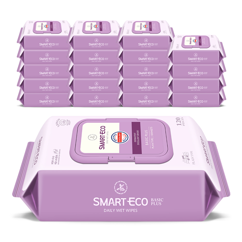 스마트에코 베이직플러스 대용량 캡형 아기물티슈 120매, 20개
