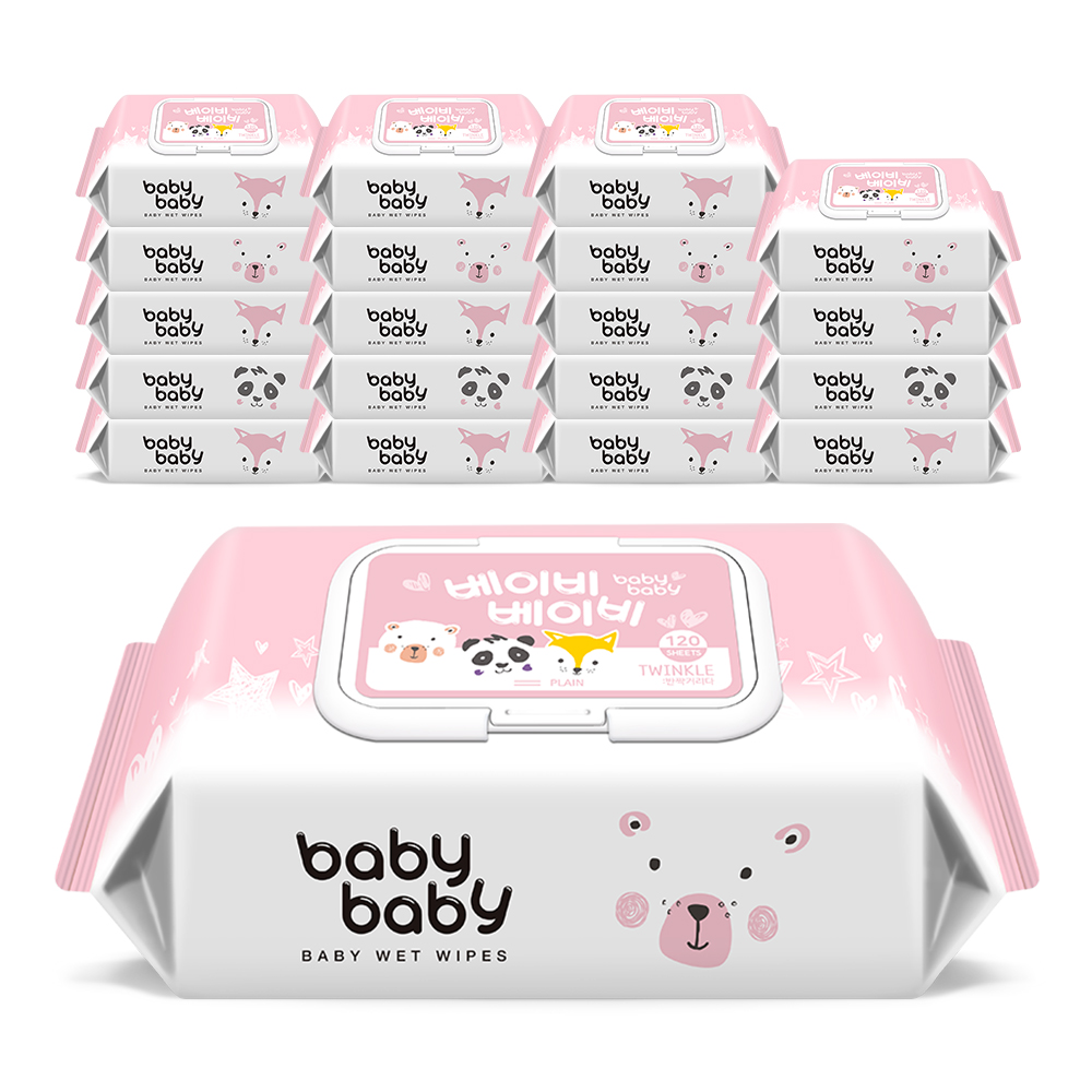 베이비베이비 트윙클 대용량 캡형 아기물티슈 120매, 20개