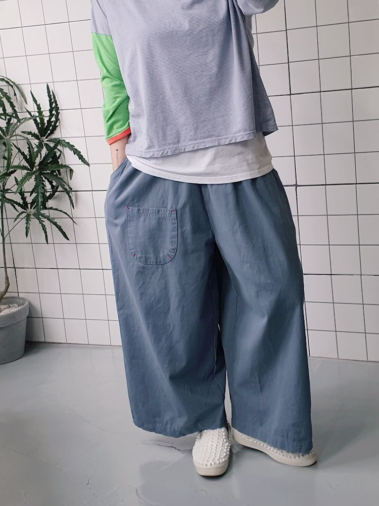 레드스티치 와이드 면 팬츠 - 상품 이미지