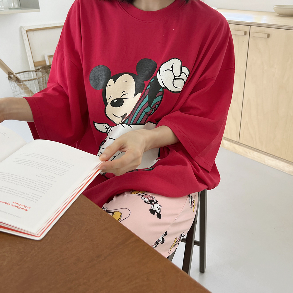 디즈니 굿밤 미키 티셔츠 국산 빅사이즈 오버핏 롱 루즈핏 커플 반팔티 상세 이미지 28