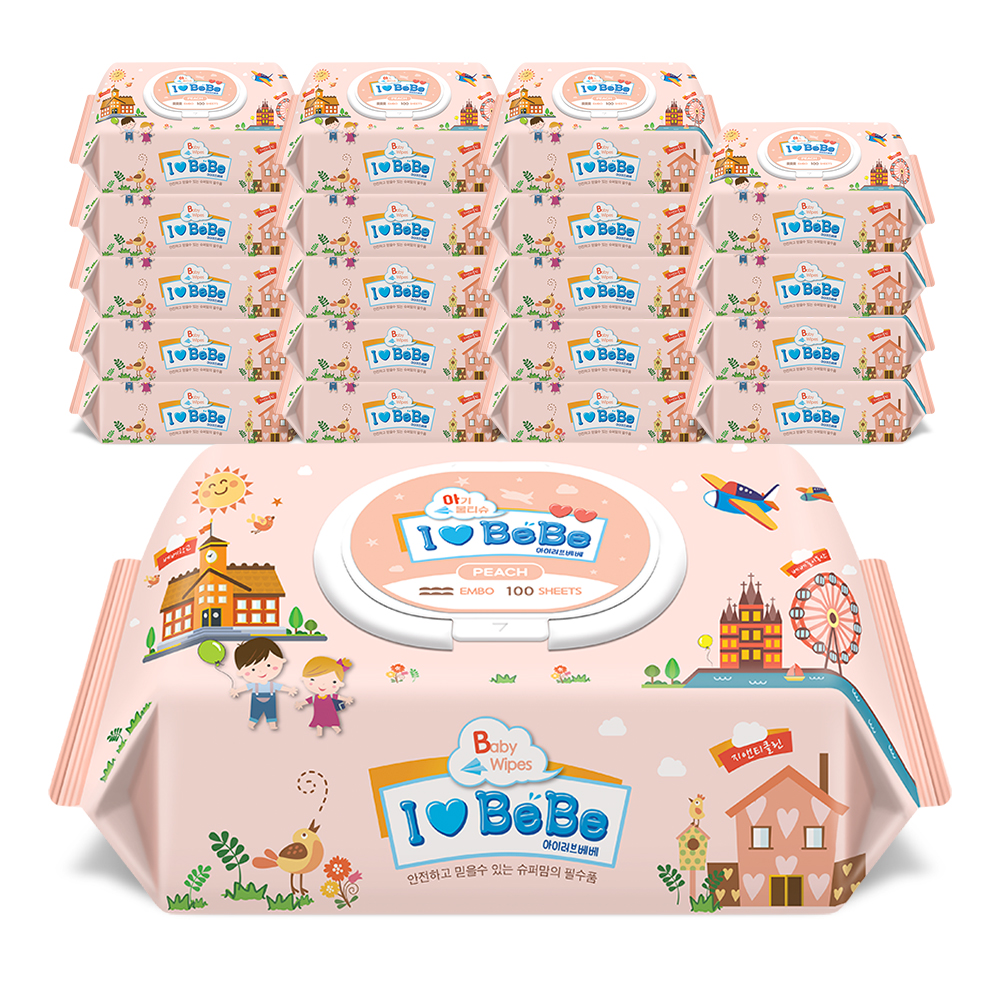 아이러브베베 피치 캡형 아기물티슈 100매, 20개
