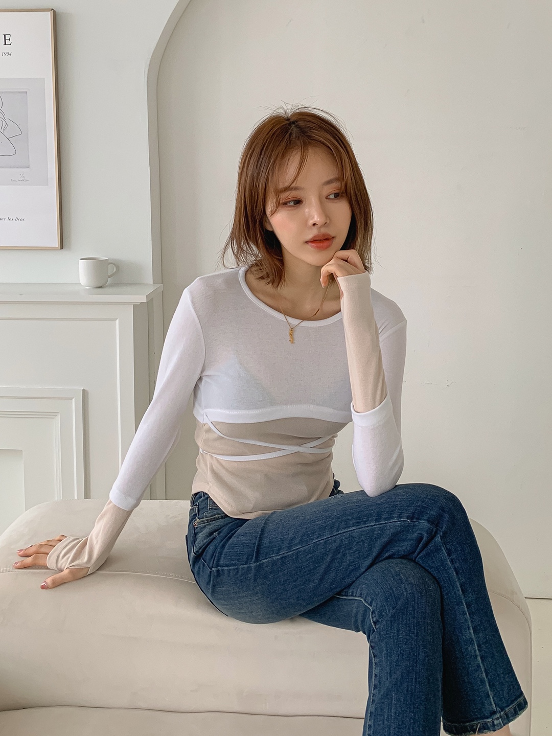 데일리즈 배색워머티 레이어드티셔츠 슬림핏 유니크룩 자체제작 - 상세 이미지 2