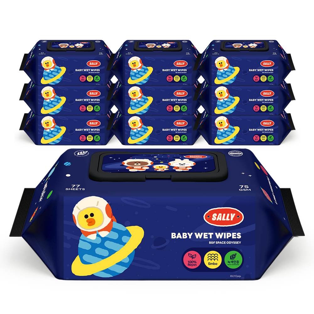 아이러브베베 라인프렌즈 브라운 생분해원단 77매 75g 10팩 캡형 아기물티슈