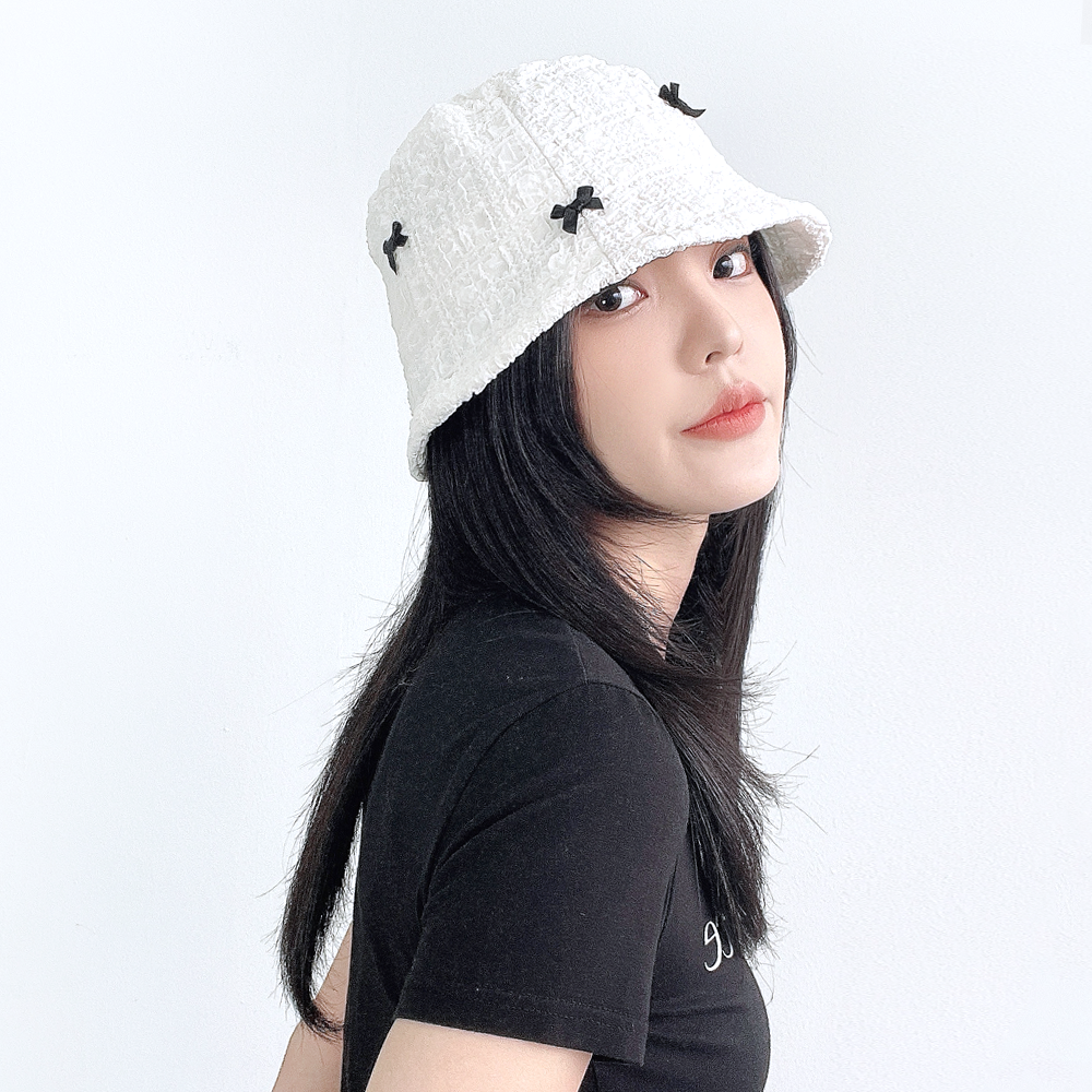 플리츠 리본 시어서커 여성 봄 여름 벙거지모자 버킷햇