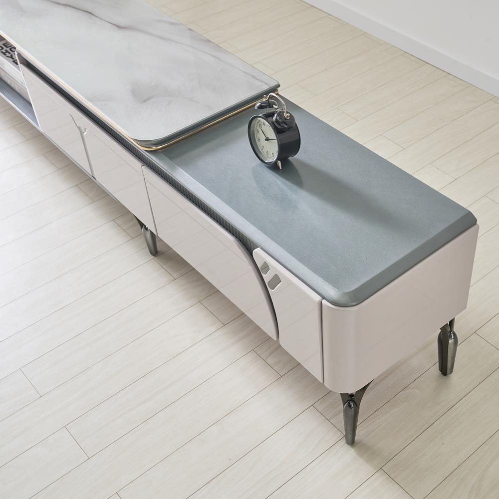 [방문설치] 알라딘 아트글라스 강화유리 확장형 거실장 2500x340x450mm, 실버