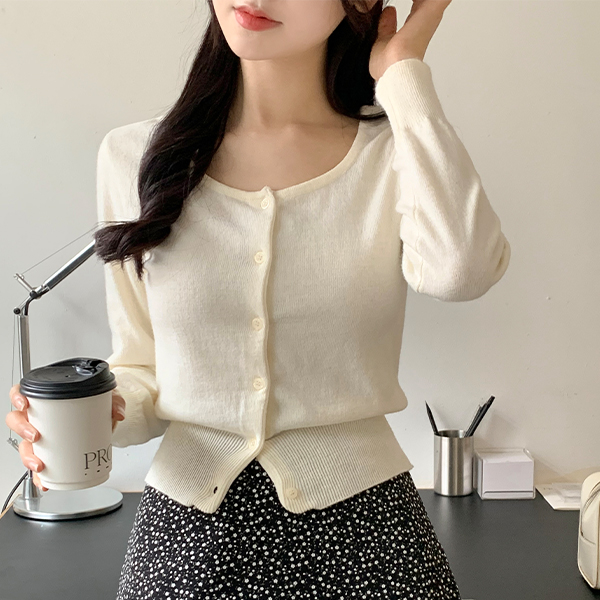 (데일리필수템) 푸린 라운드 유넥 긴팔 가디건 cd3065 - 메인 이미지
