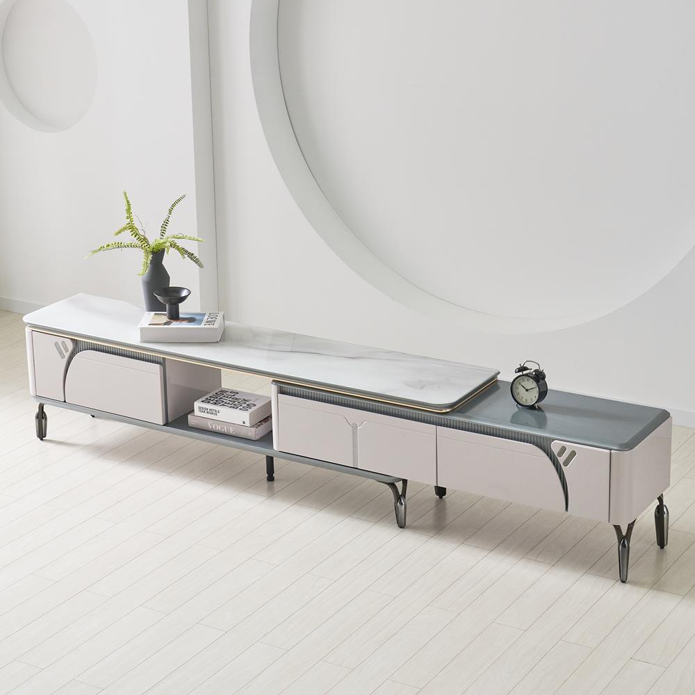 [방문설치] 알라딘 아트글라스 강화유리 확장형 거실장 2500x340x450mm, 실버