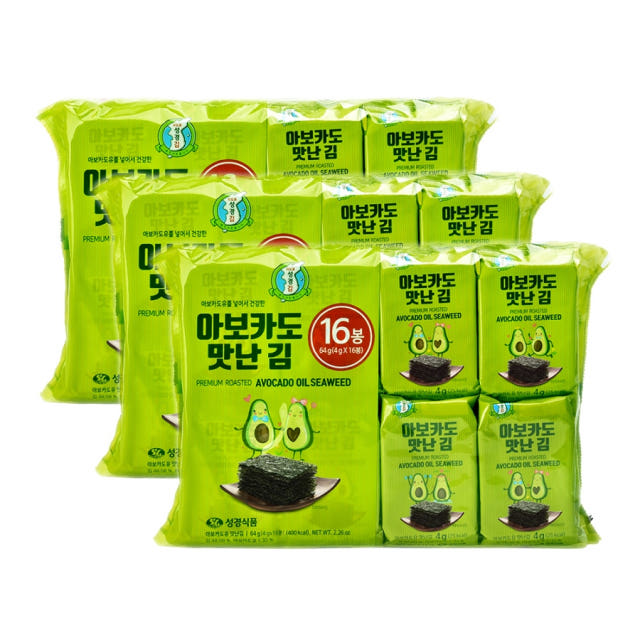 성경김 아보카도 도시락김 조미 식탁 맛있는 김 16봉 64g