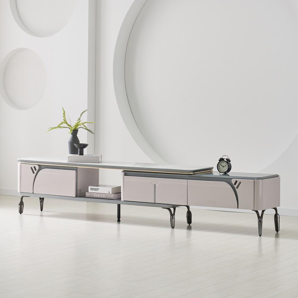 [방문설치] 알라딘 아트글라스 강화유리 확장형 거실장 2500x340x450mm, 실버