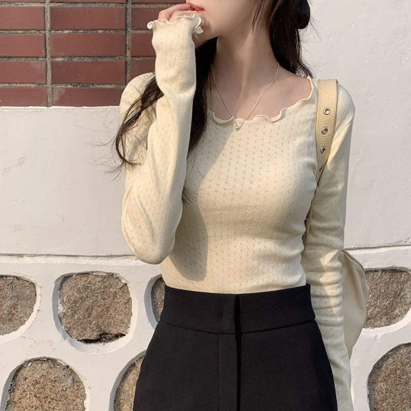 다이아 펀칭 프릴 여리핏 긴팔 티셔츠 ts4007 - 상세 이미지 5
