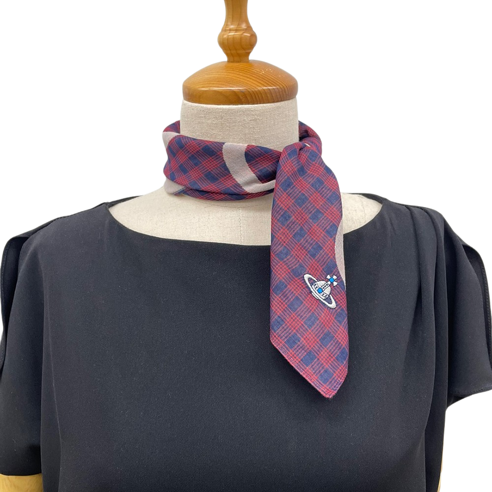 비비안웨스트우드 파이브링 체크 손수건 스카프