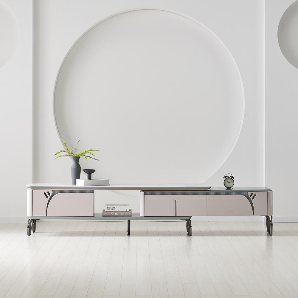 [방문설치] 알라딘 아트글라스 강화유리 확장형 거실장 2500x340x450mm, 실버