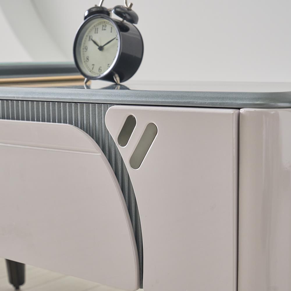 [방문설치] 알라딘 아트글라스 강화유리 확장형 거실장 2500x340x450mm, 실버