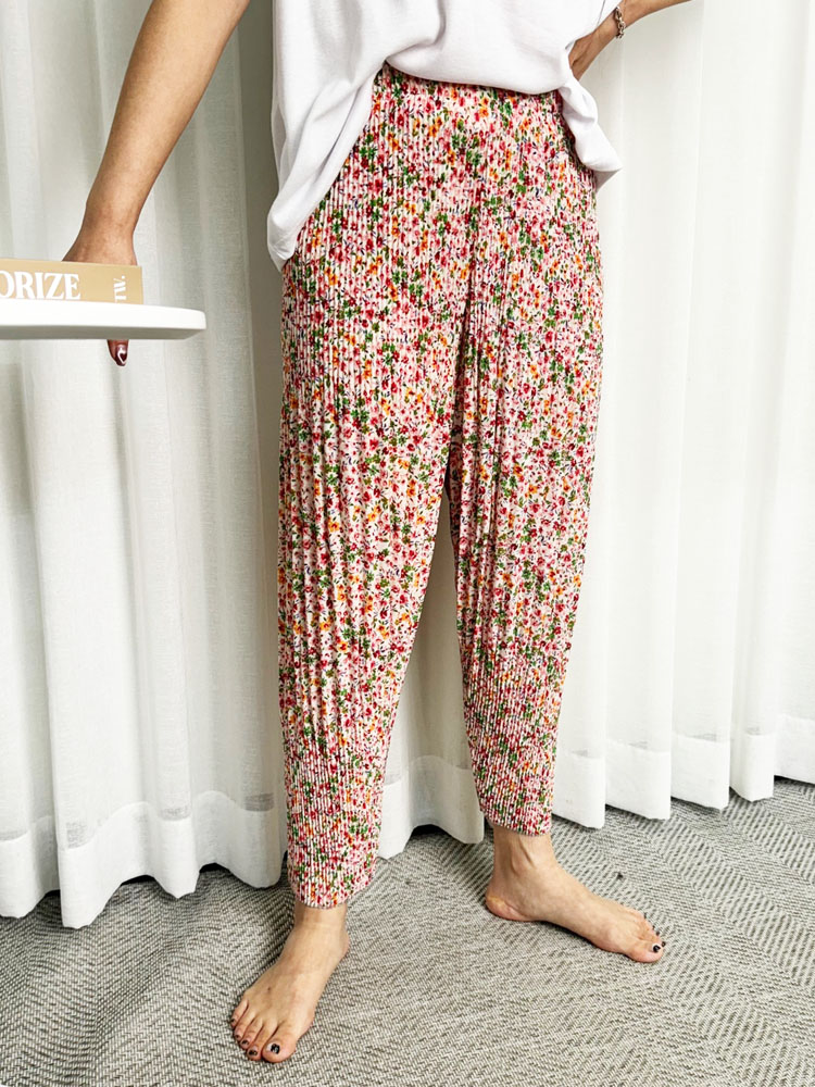 (1+1)여름 꽃 밴딩 플리츠 배기바지 플라워 주름 팬츠 여행바지 아이스 냉감 몸빼 촌캉스