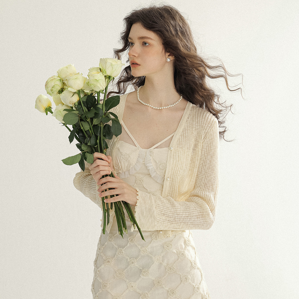 [신스덴] 펄 포인트 썸머 니트가디건 (베이지)