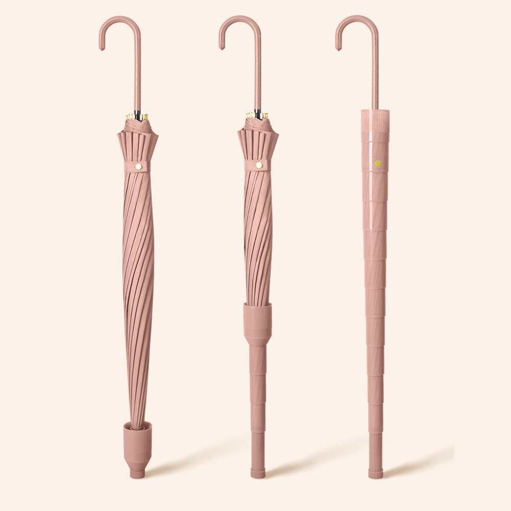 파스텔 물받이 장우산 자동 자바라 튼튼한 빗물받이 우산 - 상세 이미지 2