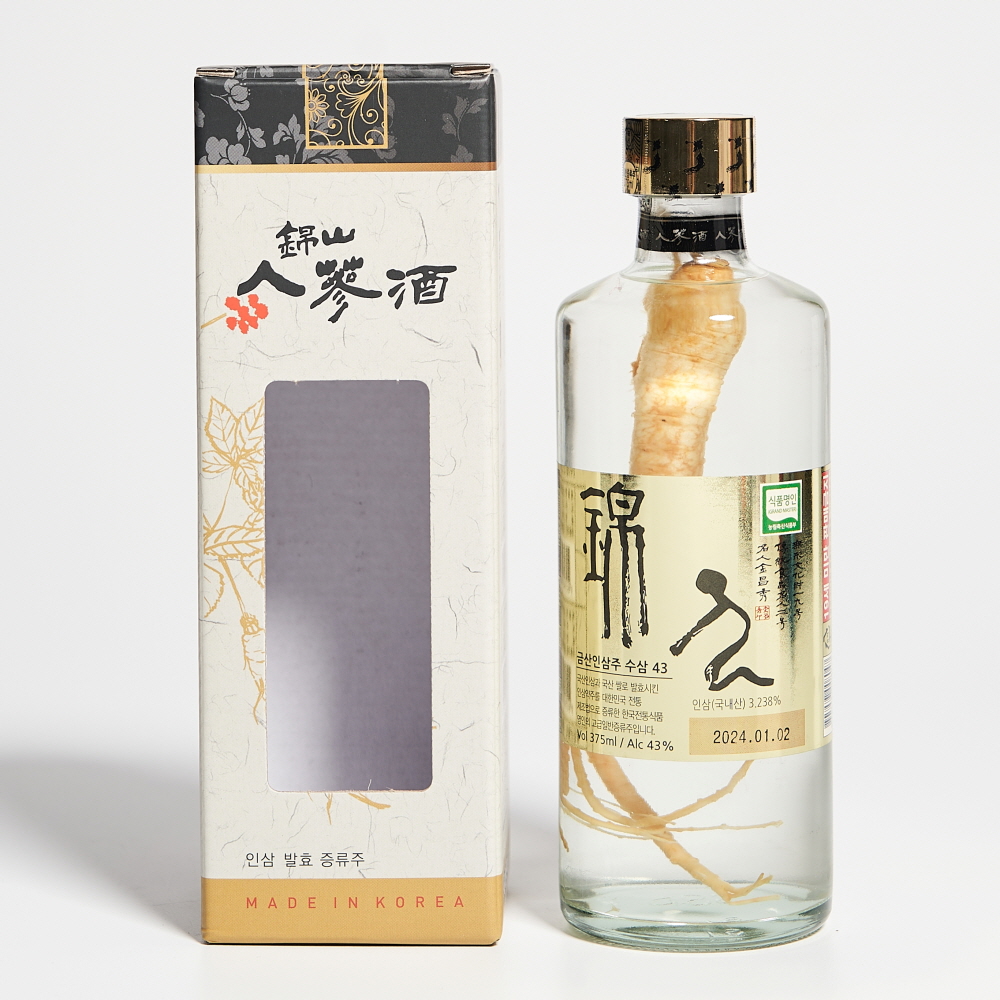 금산인삼주 수삼 43도 375ml 김창수 명인(케이스, 쇼핑백 포함)
