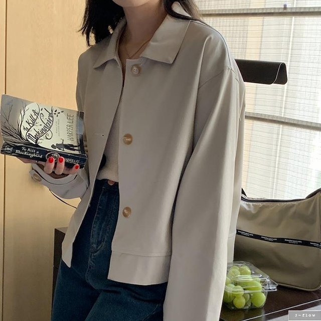라엠 가죽 싱글 카라 가죽 레더 자켓 2col 가을 봄 PU 오버핏 고급소재 제이플로우 이미지 2