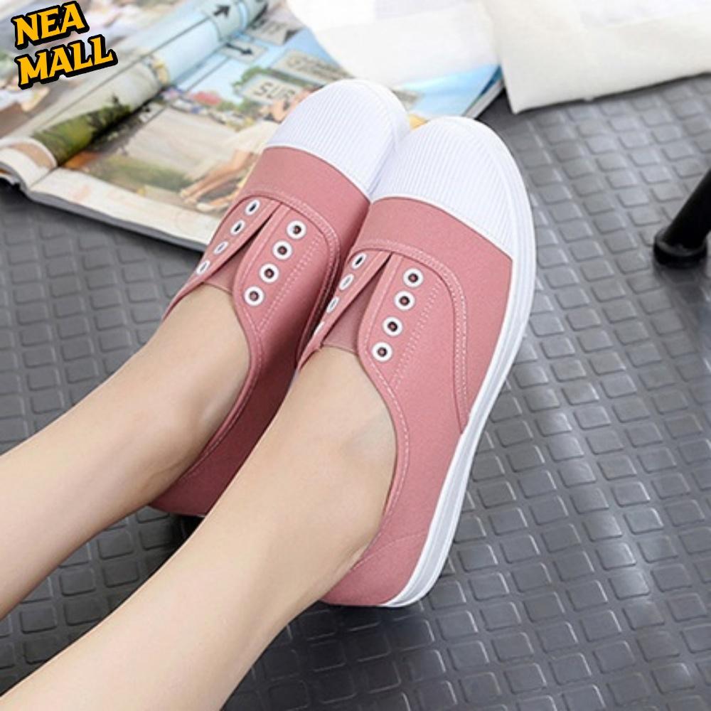 화이트 핑크 여성스니커즈 슬립 온 청바지 여성단화운동화