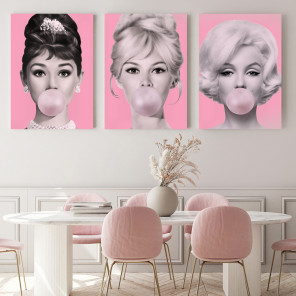 핑크 오드리햅번 마를린먼로 세트 드로잉 빈티지 인물 포스터 카페  개업 선물 그림 촬영 소품 인테리어 액자