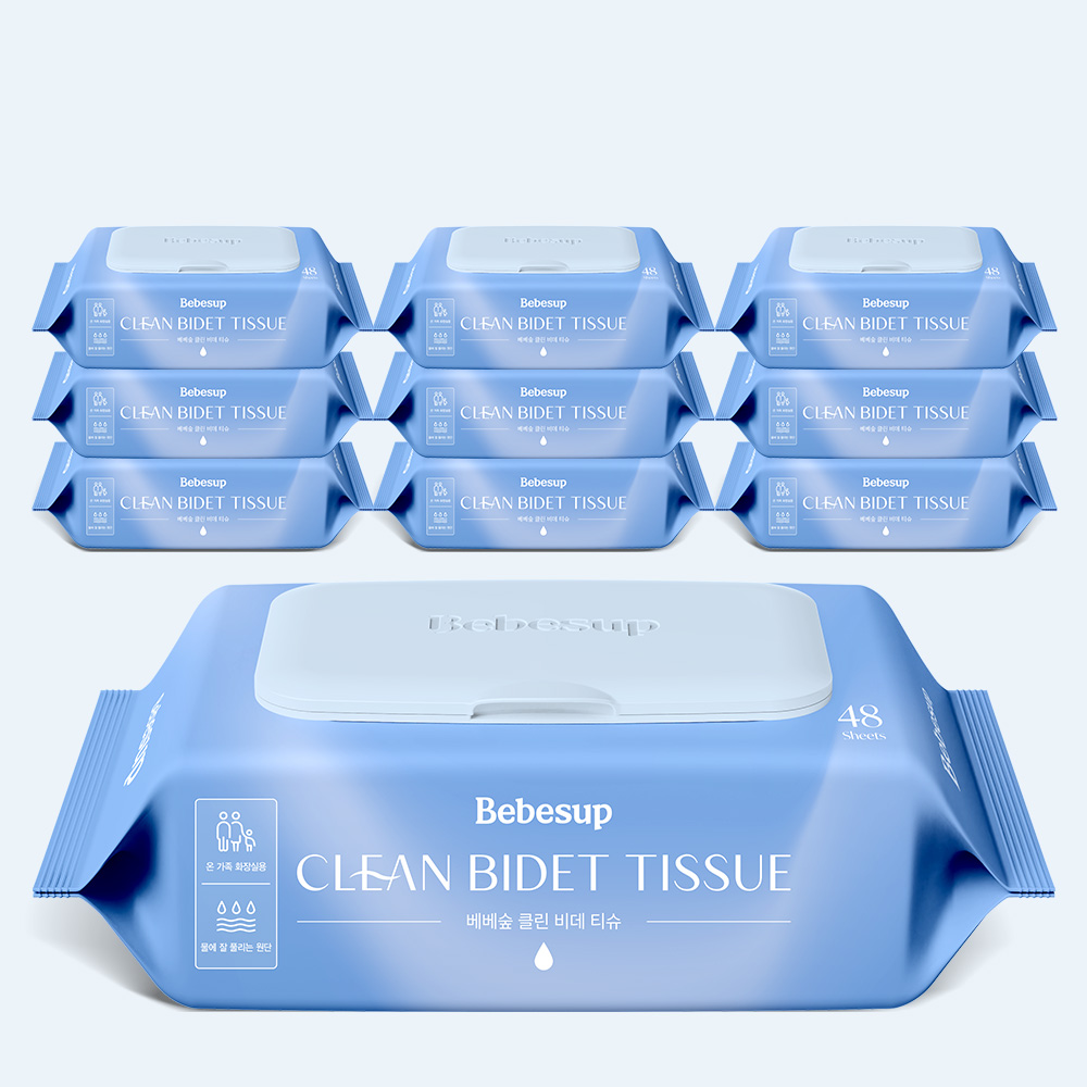 베베숲 클린 비데티슈 캡형 화장실용 비데 물티슈 48매, 10개