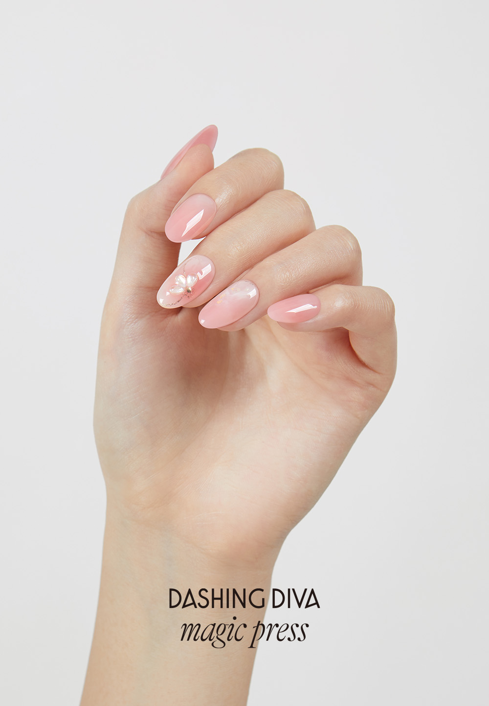 Dashing Diva Magic Press Pink Floral Almond Shape Press-On Nails