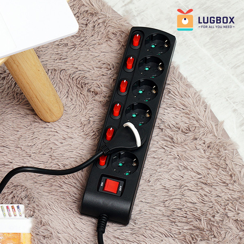 러그박스 납작한멀티탭 납작콘센트 플러그 6구 3M 블랙