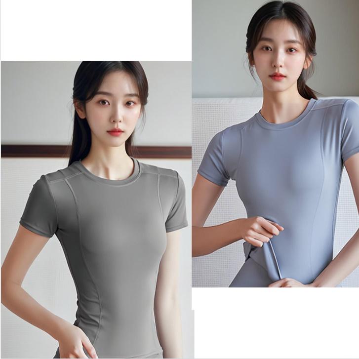 여성 헬스복 상의 여자 운동 상의 요가 반팔 티 스피닝복 - 메인 이미지