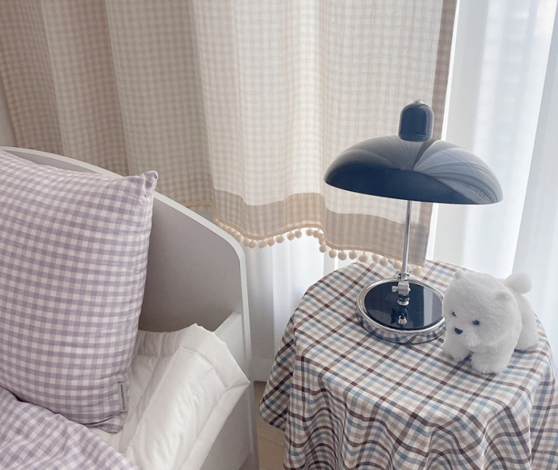 바이아미 멜란 체크 폼폼 커튼-오트밀 아이방 여아 남아