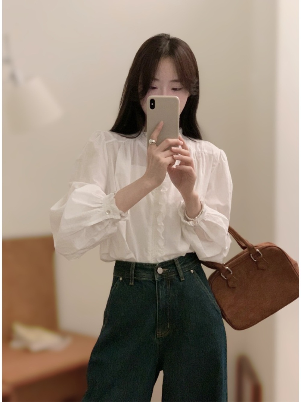 프릴 카라 블라우스 화이트 셔츠 레트로 복고풍 느낌 감성 디자인 - 상세 이미지 2