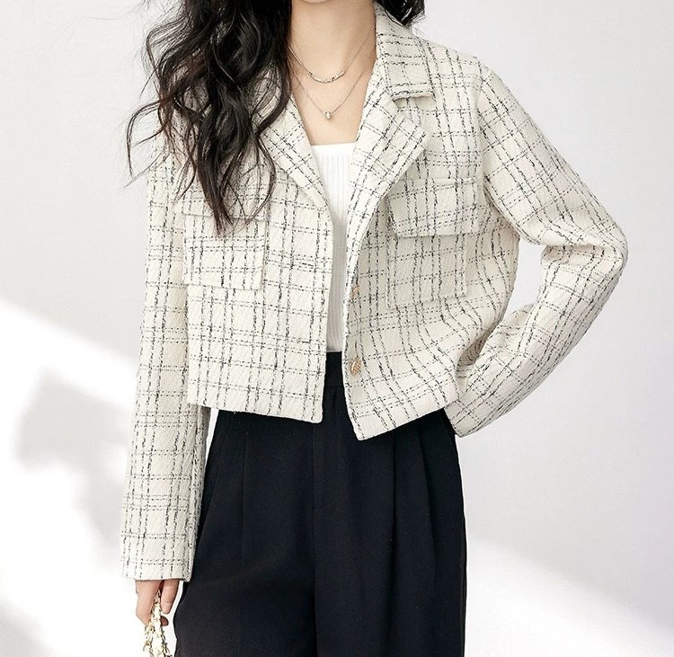 여자여자몰 휘뚜루마뚜루 체크 카라 트위드 숏자켓 봄 데일리 캐쥬얼자켓 - 상품 이미지