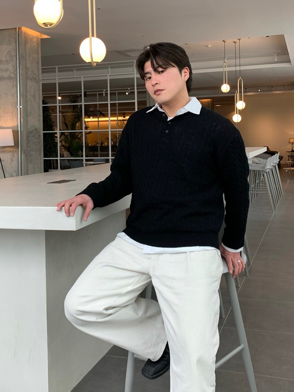 남자 헨리넥니트 캐시미어 케이블니트 - 상세 이미지 5