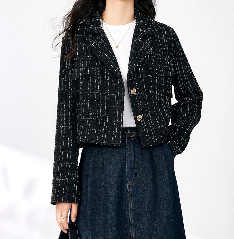 여자여자몰 휘뚜루마뚜루 체크 카라 트위드 숏자켓 봄 데일리 캐쥬얼자켓 - 상세 이미지 4