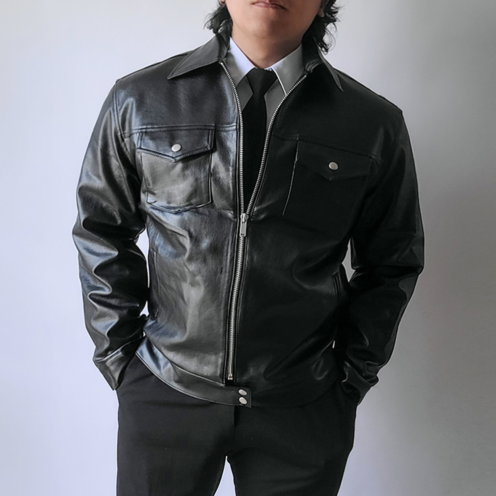 남자 가죽 레더 봄 워크 자켓