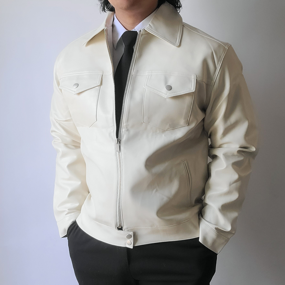 남자 가죽 레더 봄 워크 자켓 - 상세 이미지 3